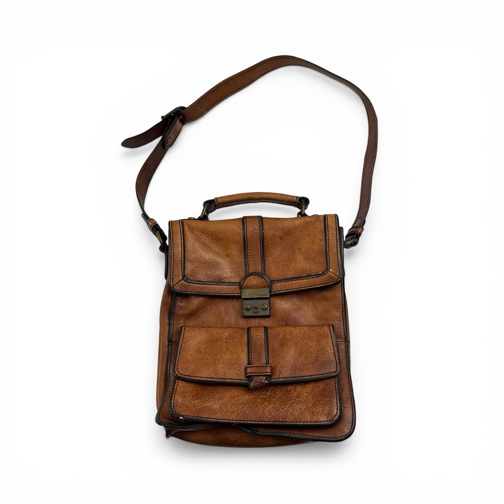 Fossil Vintage Reissue Double Flap Two Tone Leather Small Shoulder Bag Purse